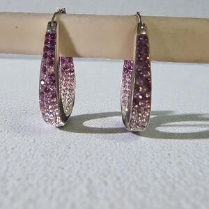 Sterling Silver Ombre Crystal Teardrop Hoop Earrings